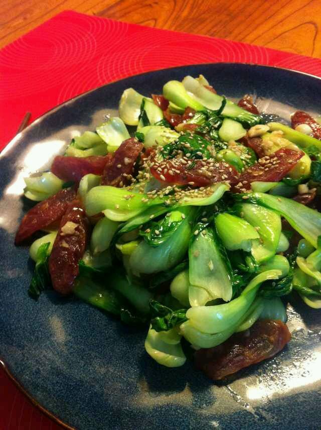 油菜炒腊肠（快好下饭菜）